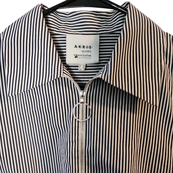 Akris Punto Exclusive Saks 5th Ave Striped Shirt Dress Silver Zipper 100% Cotton - Picture 3 of 7